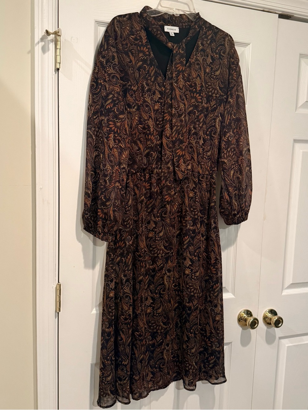 Evereve earth tone Paisley Long Sleeve Midi Dress - Brown/Black